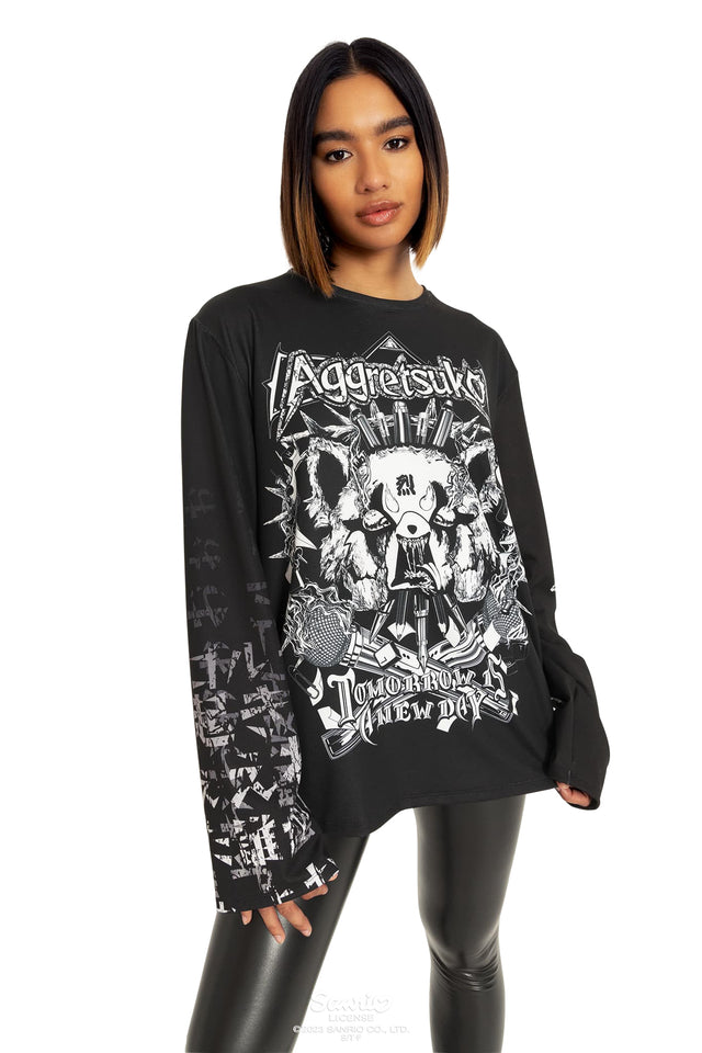 Sanrio Aggretsuko Long Sleeve Oversized Tee Wide