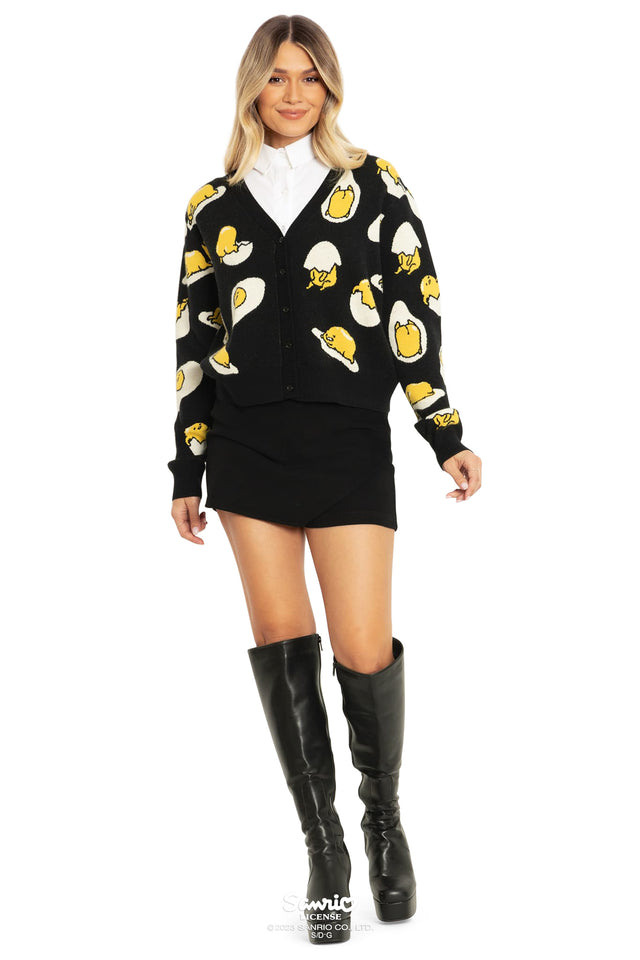 BlackMilk Clothing x Sanrio Gudetama - Sanrio Black Gudetama Cropped Cardigan - Sanrio Merchandise - Collaboration apparel - Licenced.