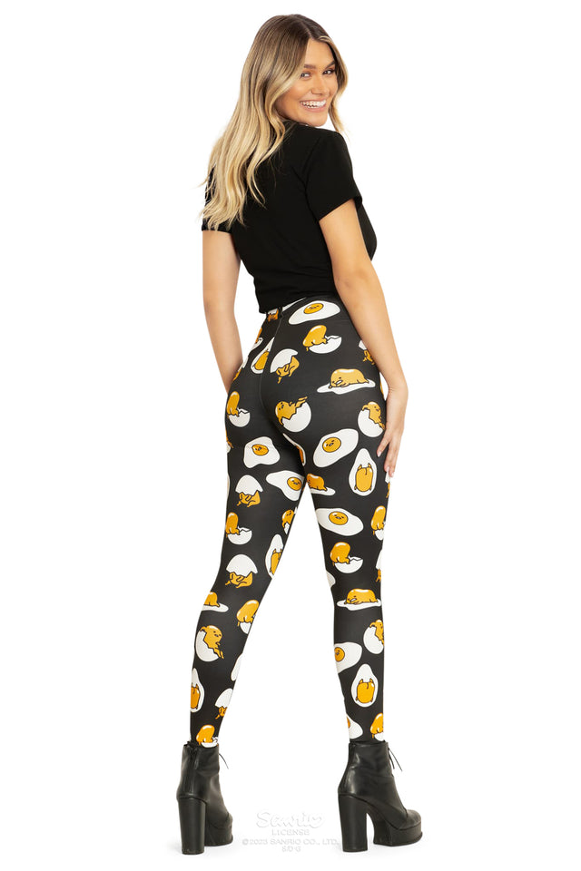 Sanrio Black Gudetama Matte Finish High Waisted Leggings Back