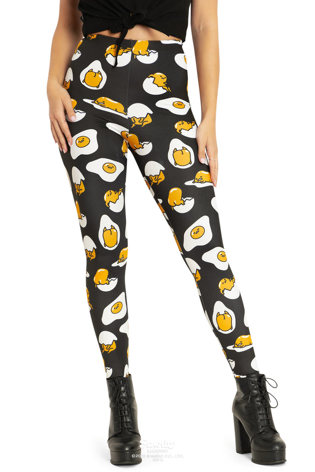 Sanrio Black Gudetama Matte Finish High Waisted Leggings Closeup