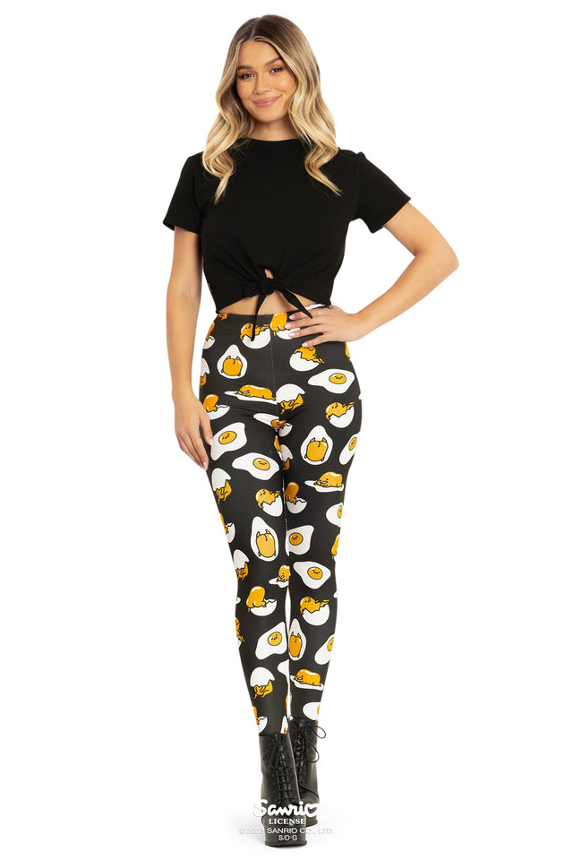 Sanrio Black Gudetama Matte Finish High Waisted Leggings Front