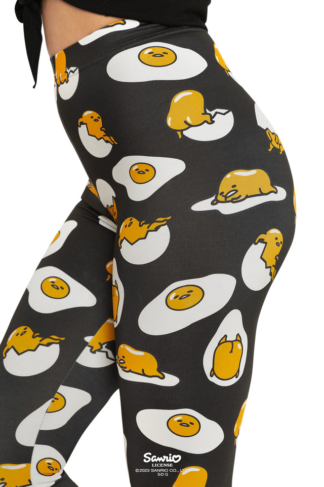 BlackMilk Clothing x Sanrio Gudetama - Sanrio Black Gudetama Matte Finish High Waisted Leggings - Sanrio Merchandise - Collaboration apparel - Licenced.