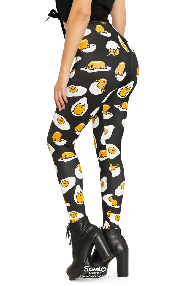 Sanrio Black Gudetama Matte Finish High Waisted Leggings Side