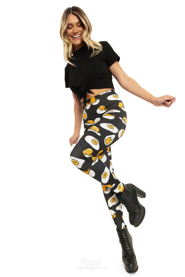 Sanrio Black Gudetama Matte Finish High Waisted Leggings Wide