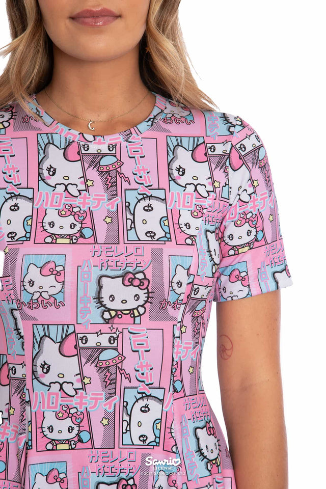 Hello Kitty Merchandise - Official Sanrio Products - Licensed Apparel - Kawaii Fashion - Womens's Pastel Pink Midi Dress - Short Sleeve