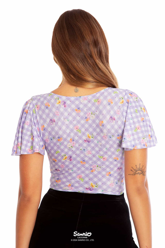 Kuromi Merchandise - Official Sanrio Products - Licensed Apparel - Kawaii Fashion, Women's Pastel Purple Floral Crop Top