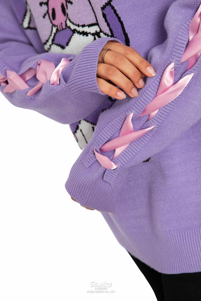 Kuromi Merchandise - Official Sanrio Products - Licensed Apparel - Kawaii Fashion - Women's Pastel Purple Long Sleeve Knit