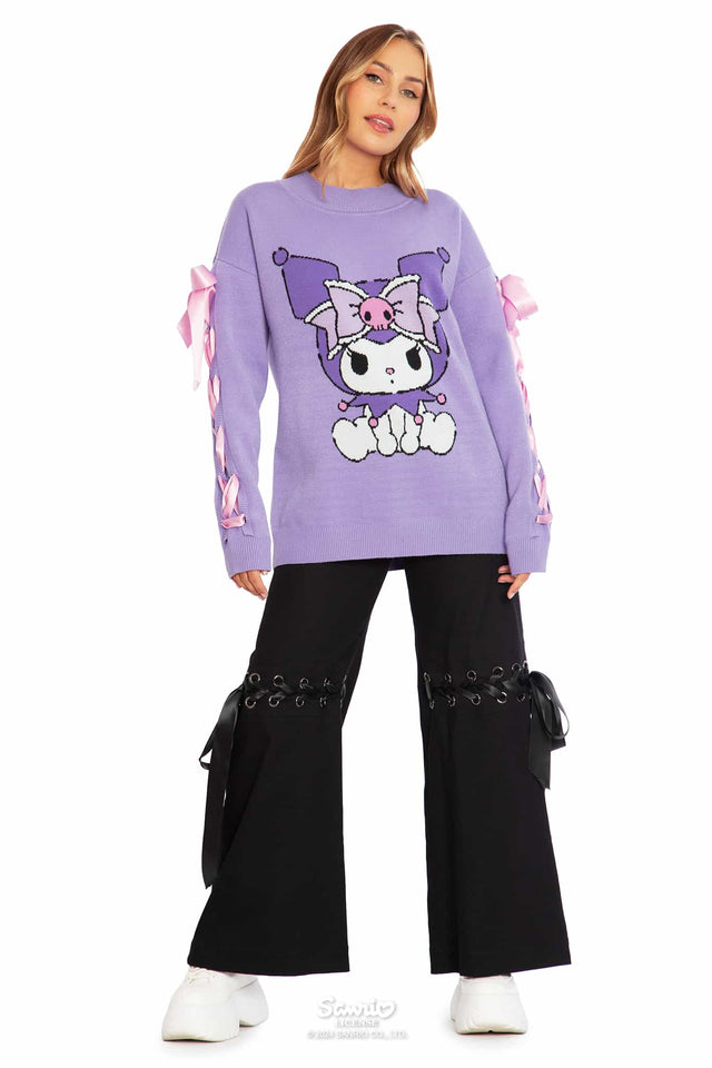 Kuromi Merchandise - Official Sanrio Products - Licensed Apparel - Kawaii Fashion - Women's Pastel Purple Long Sleeve Knit