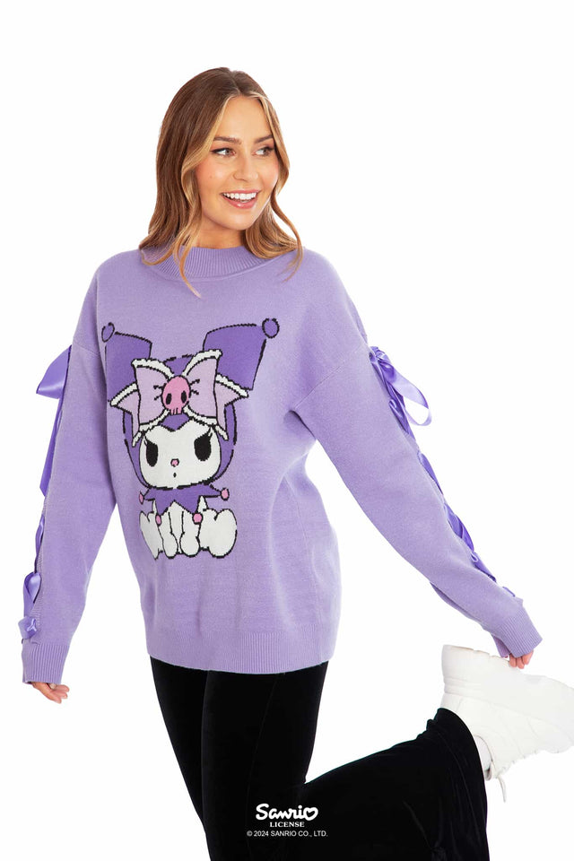 Kuromi Merchandise - Official Sanrio Products - Licensed Apparel - Kawaii Fashion - Women's Pastel Purple Long Sleeve Knit