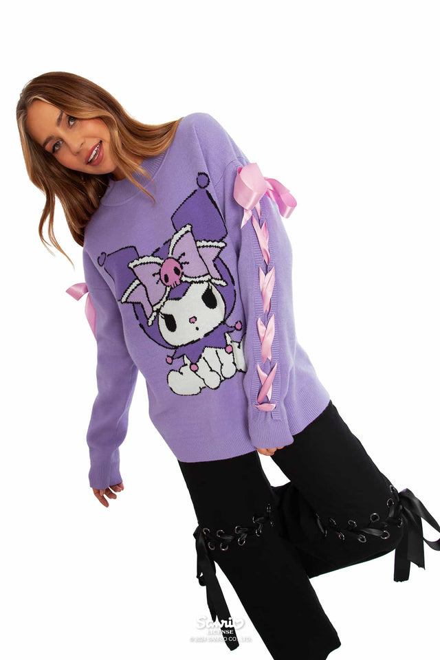 Kuromi Merchandise - Official Sanrio Products - Licensed Apparel - Kawaii Fashion - Women's Pastel Purple Long Sleeve Knit