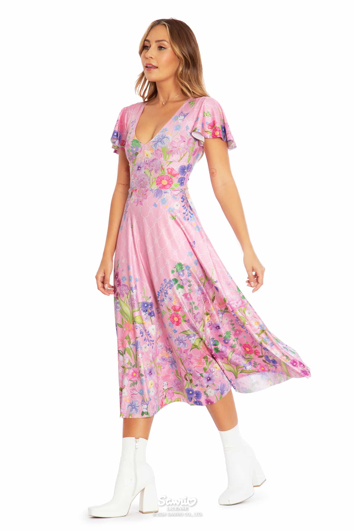 My Melody And Kuromi Floral Pink Rio Marilyn Midaxi Dress