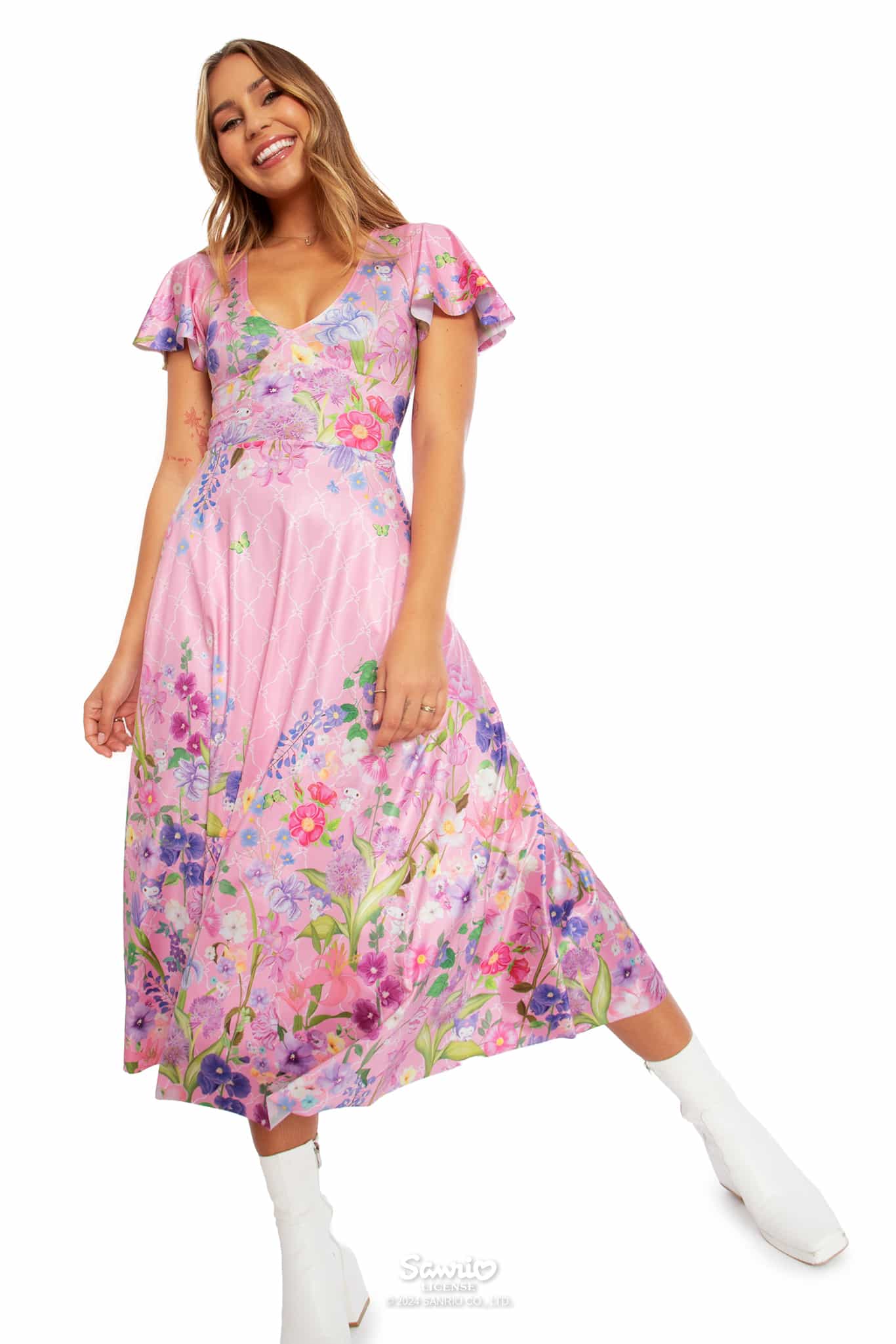 My Melody And Kuromi Floral Pink Rio Marilyn Midaxi Dress
