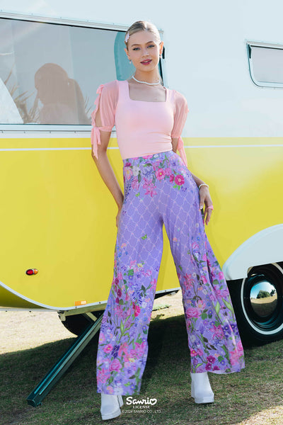 My Melody And Kuromi Floral Purple Palazzo Pants - Limited