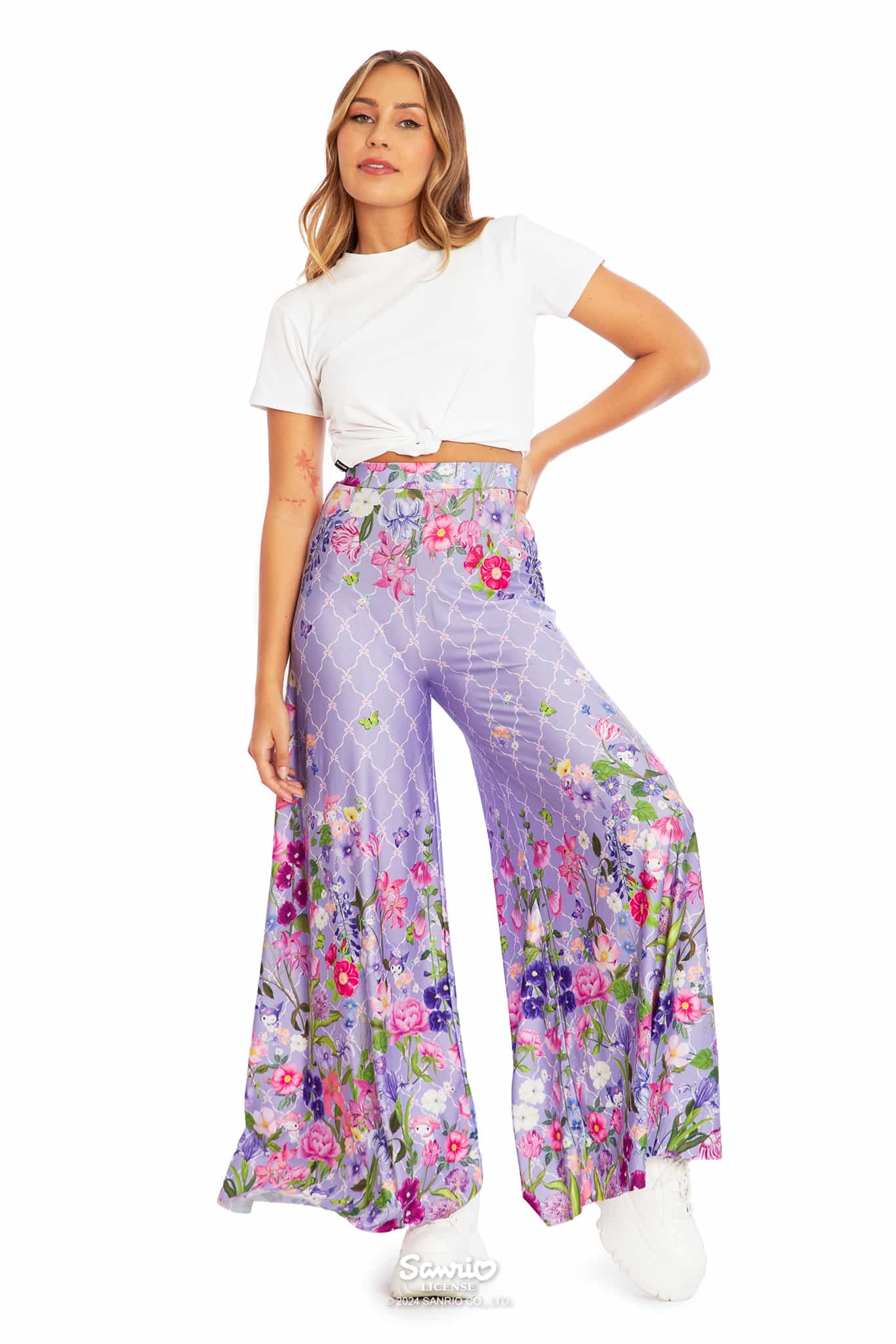 My Melody And Kuromi Floral Purple Palazzo Pants - Limited