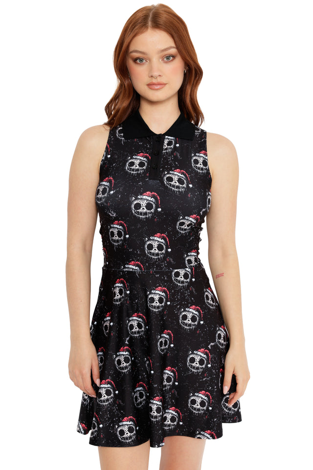 spooky christmas dress with skull santa print for festive parties