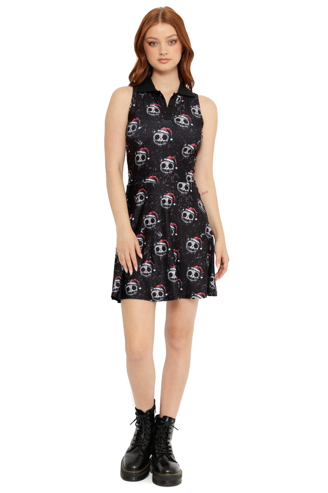 black christmas skater dress with skull santa print edgy festive outfit