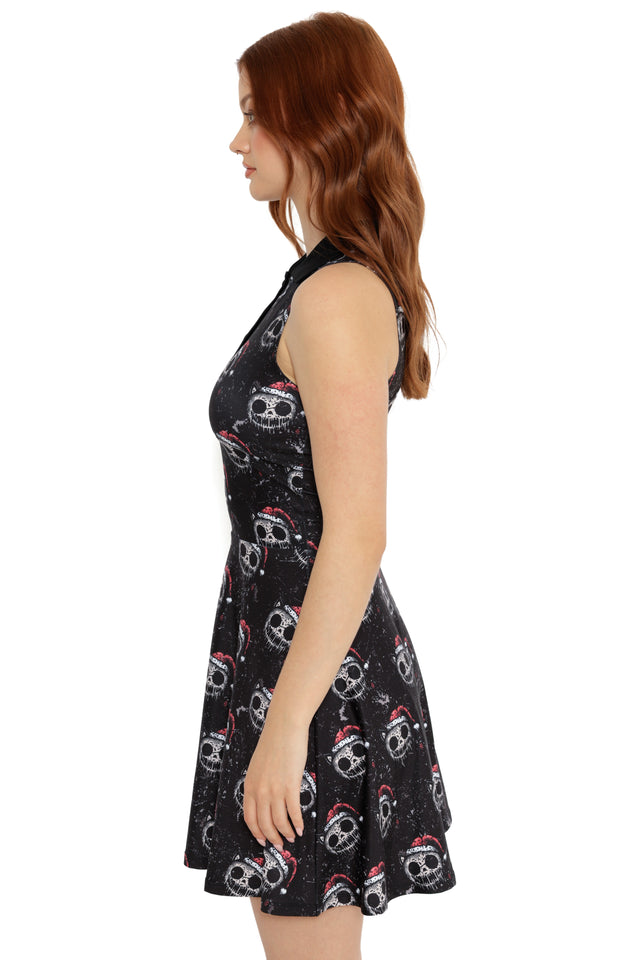 black sleeveless christmas skater dress alternative holiday outfit