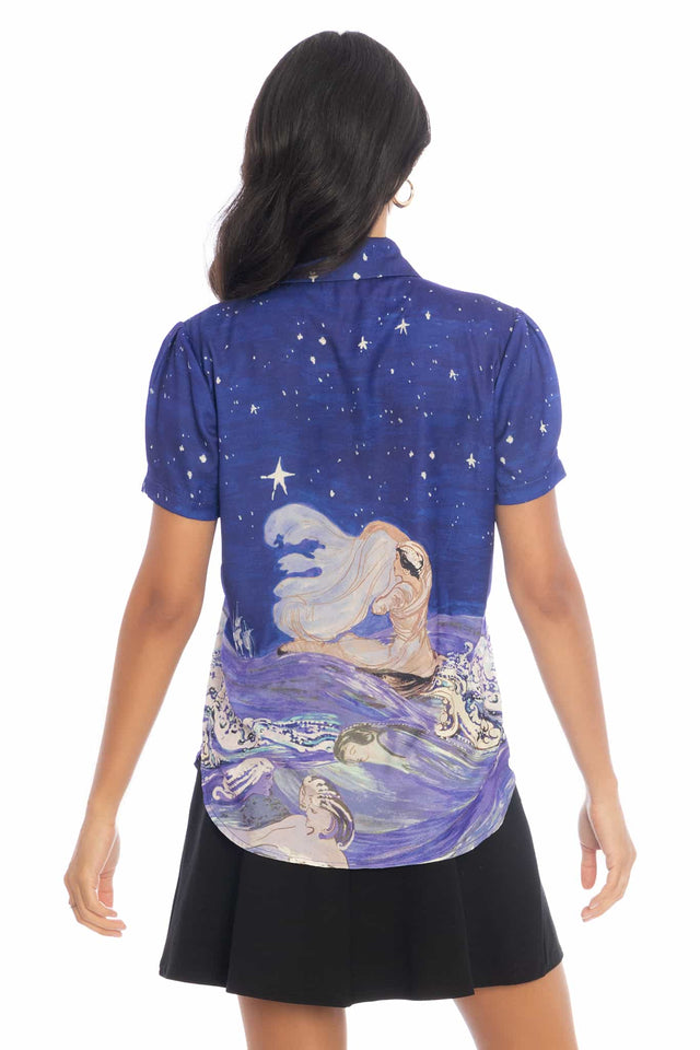 Sea Creatures Puff Sleeve Cute As A Button Shirt