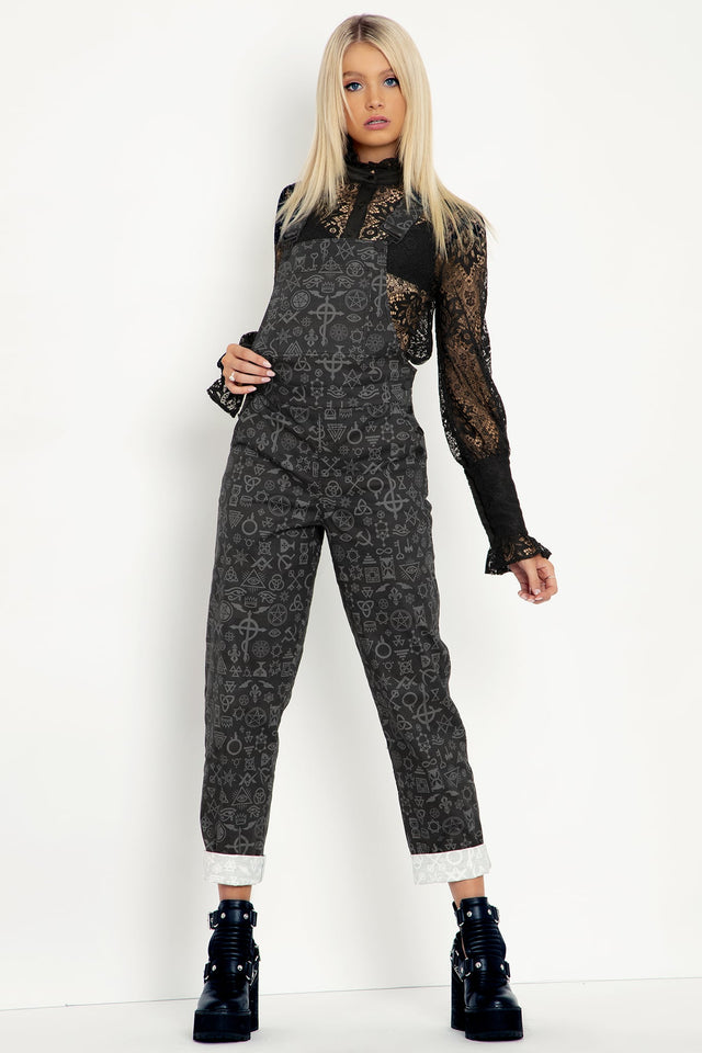 Secret Symbols Denim Overalls
