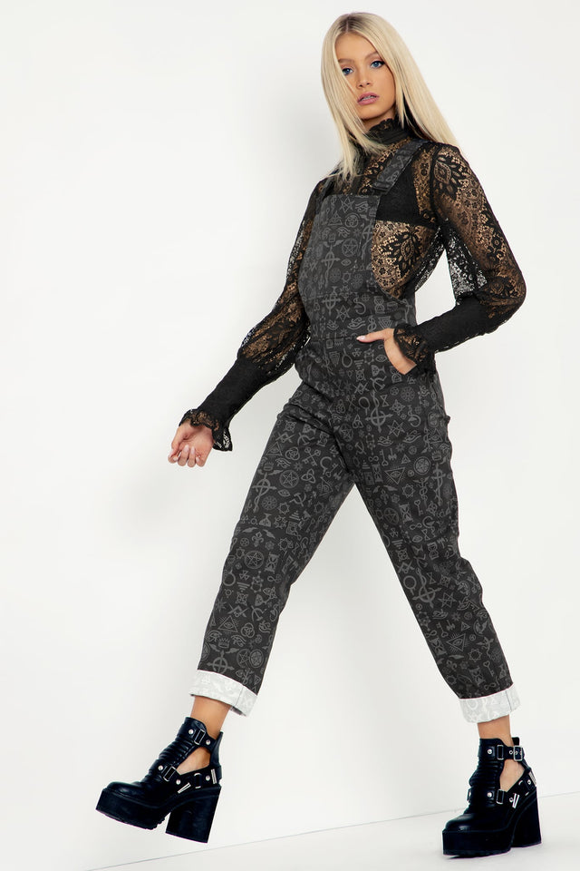 Secret Symbols Denim Overalls