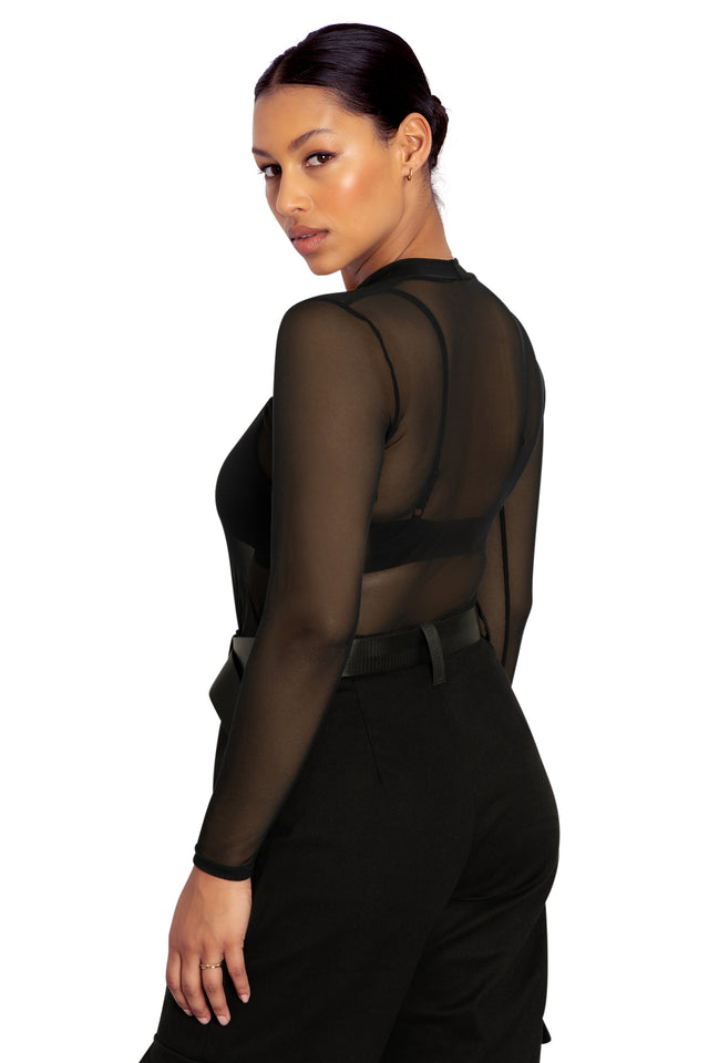 Sheer High Neck Long Sleeve Top Back