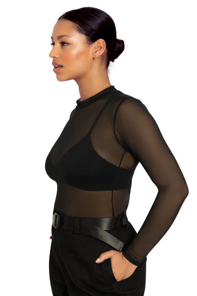 BlackMilk Clothing - Sheer High Neck Long Sleeve Top