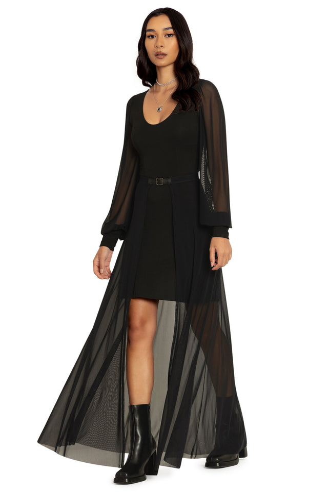 Sheer Overlay Maxi Skirt Front