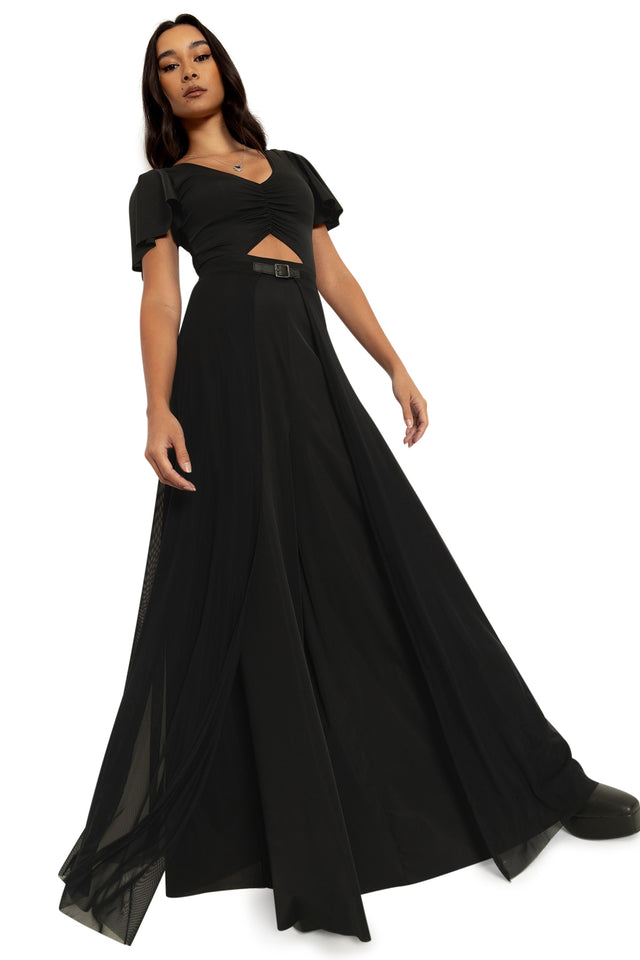 Sheer Overlay Maxi Skirt Wide