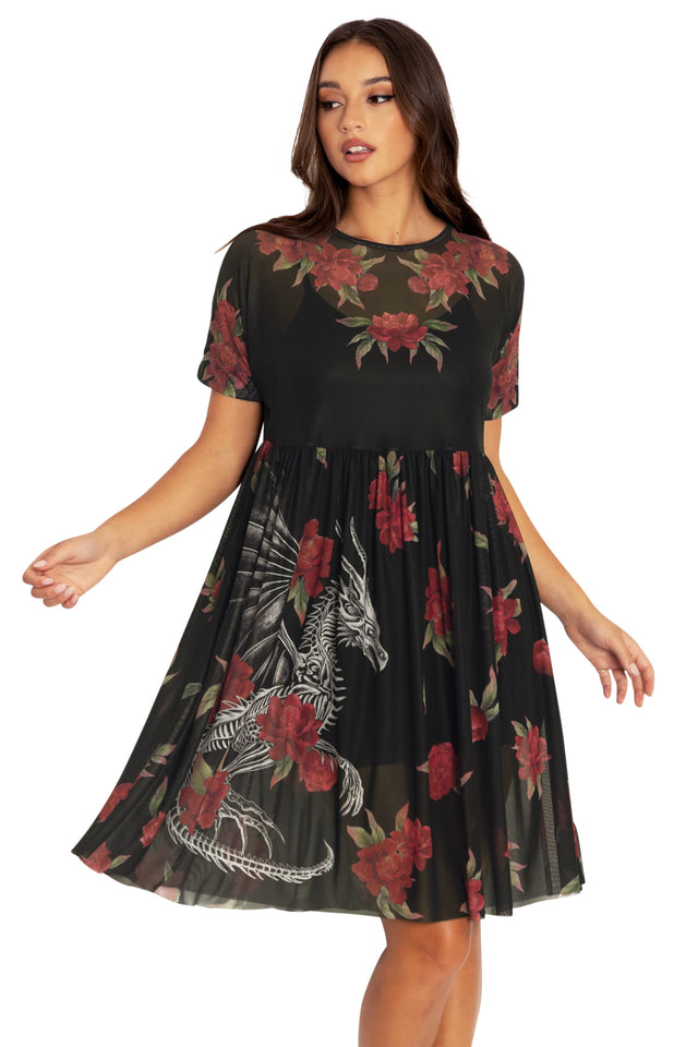 Skeletal Dragon Sheer Smock Dress  Side