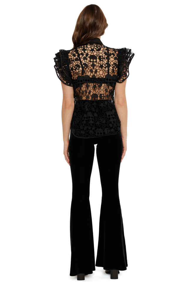 Skull Lace Frill Sleeve Top