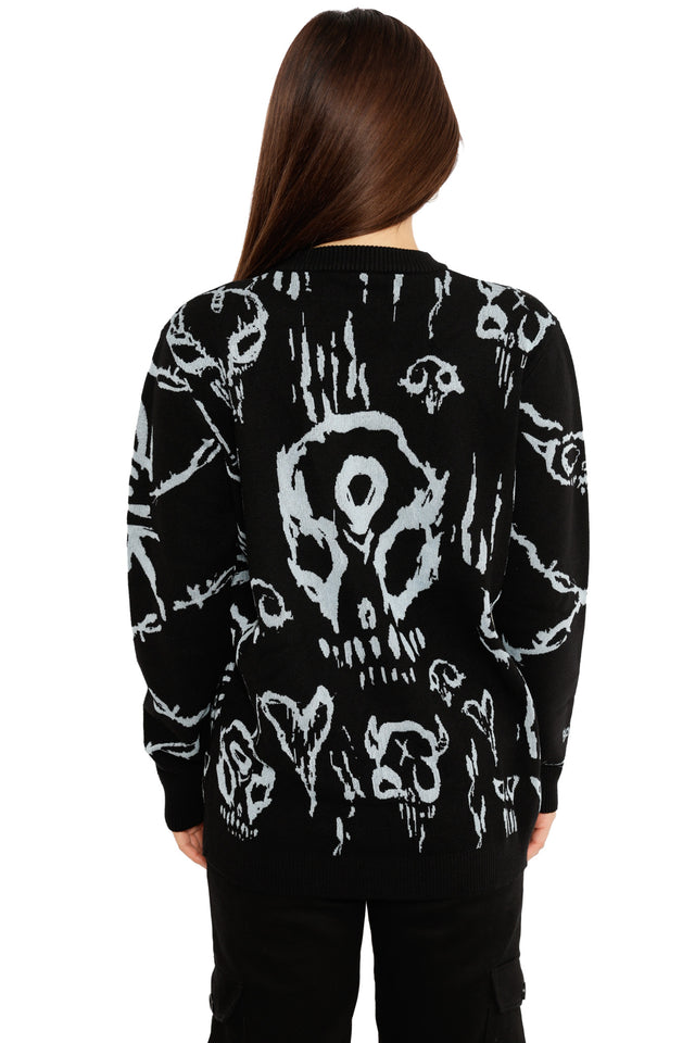 Skulls Oversized Crew Knit Sweater