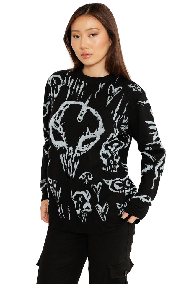 Skulls Oversized Crew Knit Sweater