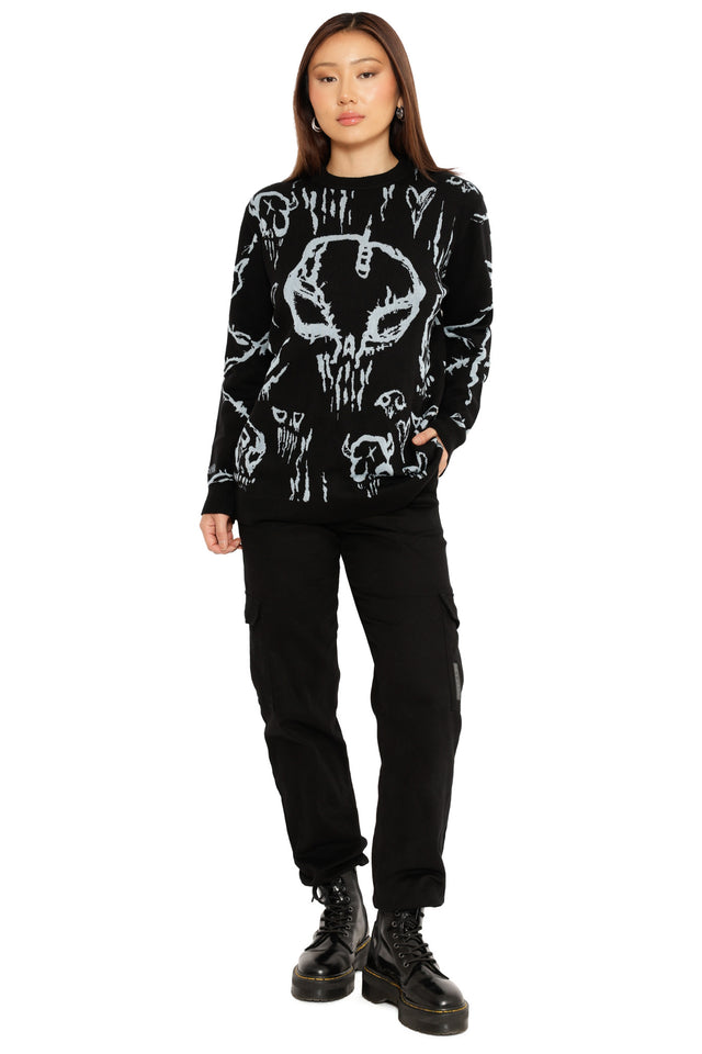 Skulls Oversized Crew Knit Sweater