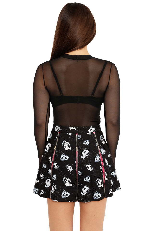 Skulls vs Barbed Wire Zip Mini Skirt