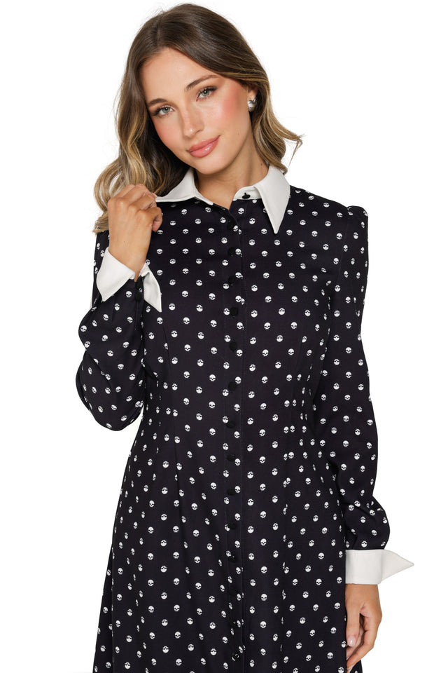 Skully Dot Long Sleeve Dress - Limited BlackMilk Clothing Skully Dot Long Sleeve Dress - Limited BlackMilk Clothing