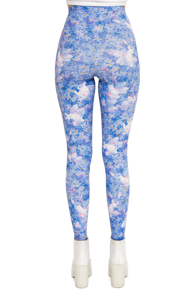 Blue floral leggings on a white background