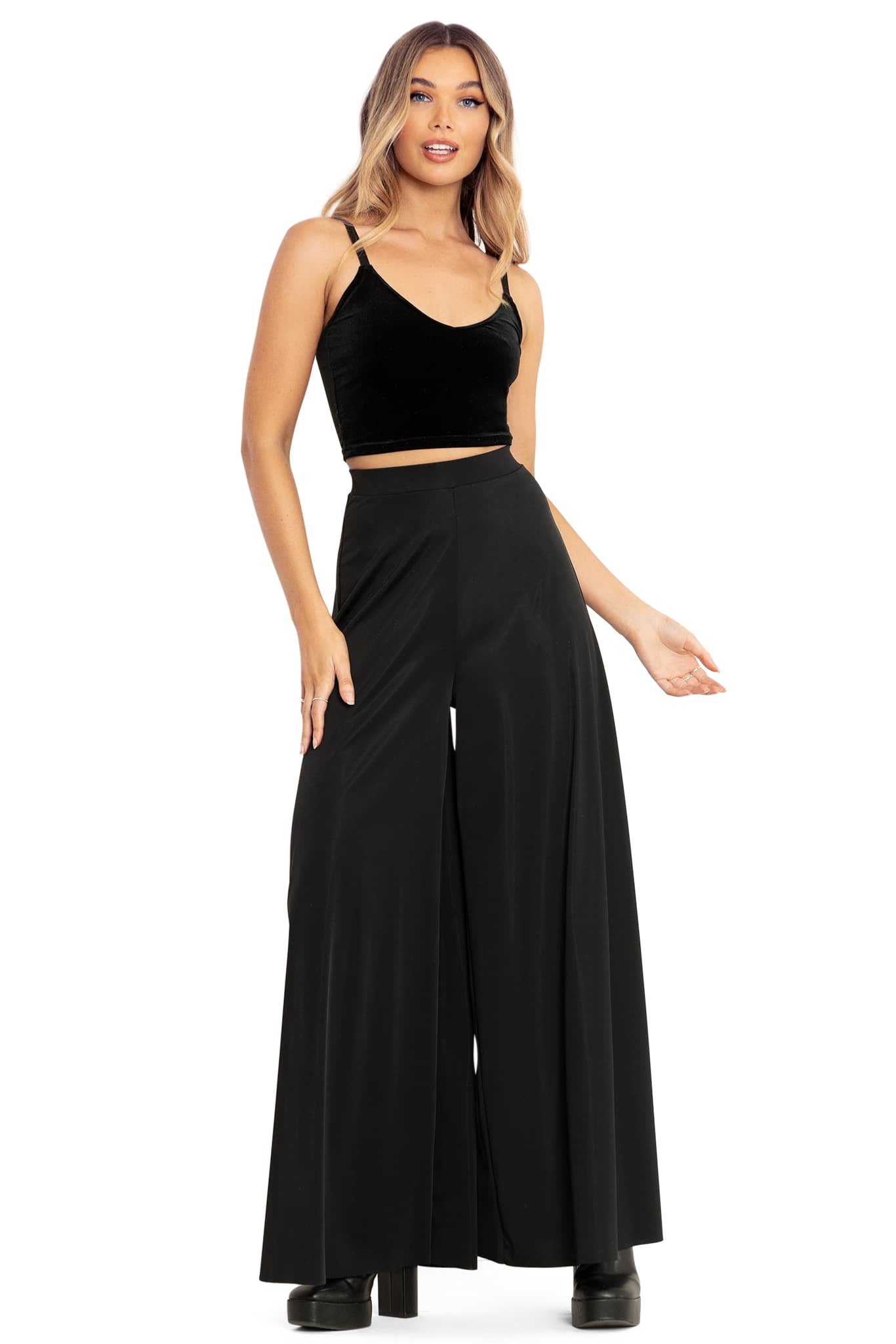 black palazzo dress pants Flat Front Wide Leg Dress Pants for Tall Women in Black 16 / Extra Tall / Black main image 0