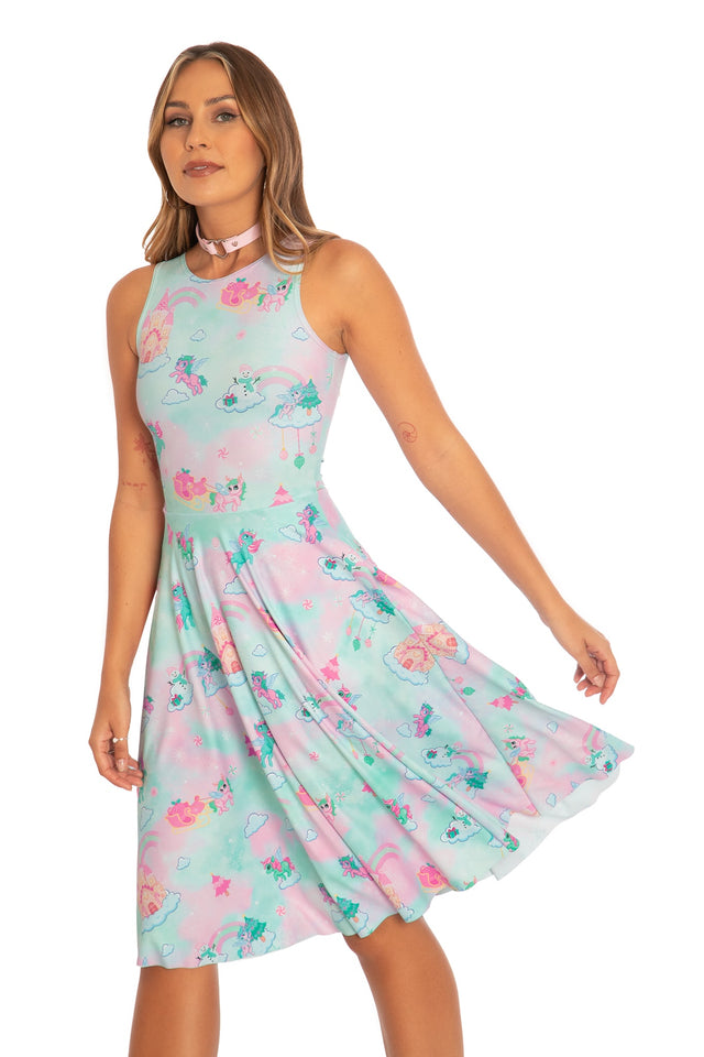 christmas print midi dress qucoqpe Women's Long Sleeve Christmas Printed Dressy Dress Elegant Vintage Round Neck Holiday Party A Line Midi Dress with Belt