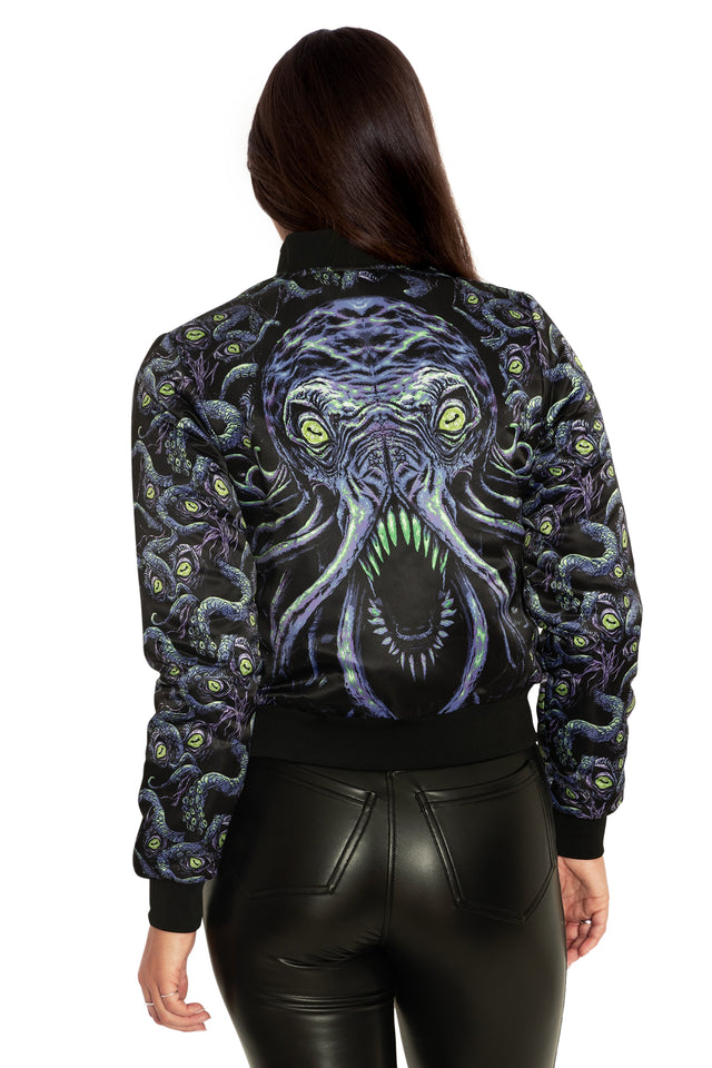 BlackMilk Clothing - Space Cthulhu Cropped Shiny Bomber Jacket