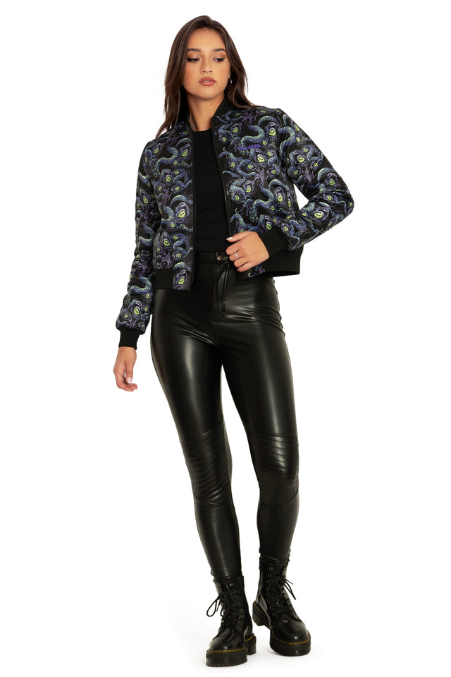 BlackMilk Clothing - Space Cthulhu Cropped Shiny Bomber Jacket