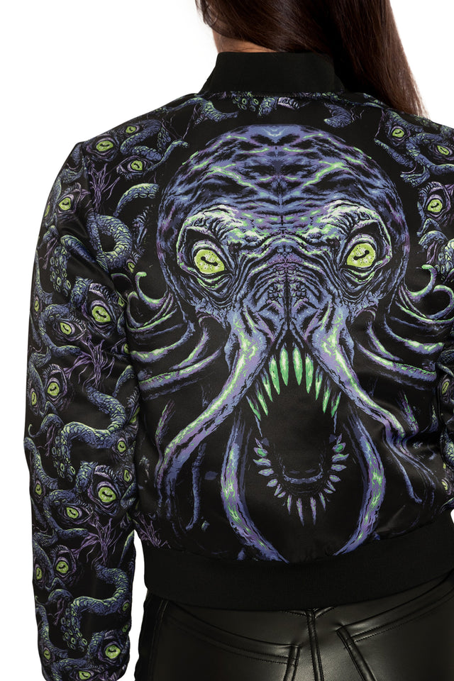 BlackMilk Clothing - Space Cthulhu Cropped Shiny Bomber Jacket