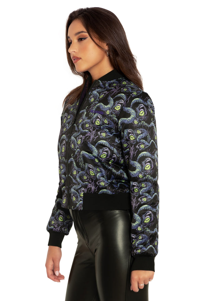 BlackMilk Clothing - Space Cthulhu Cropped Shiny Bomber Jacket