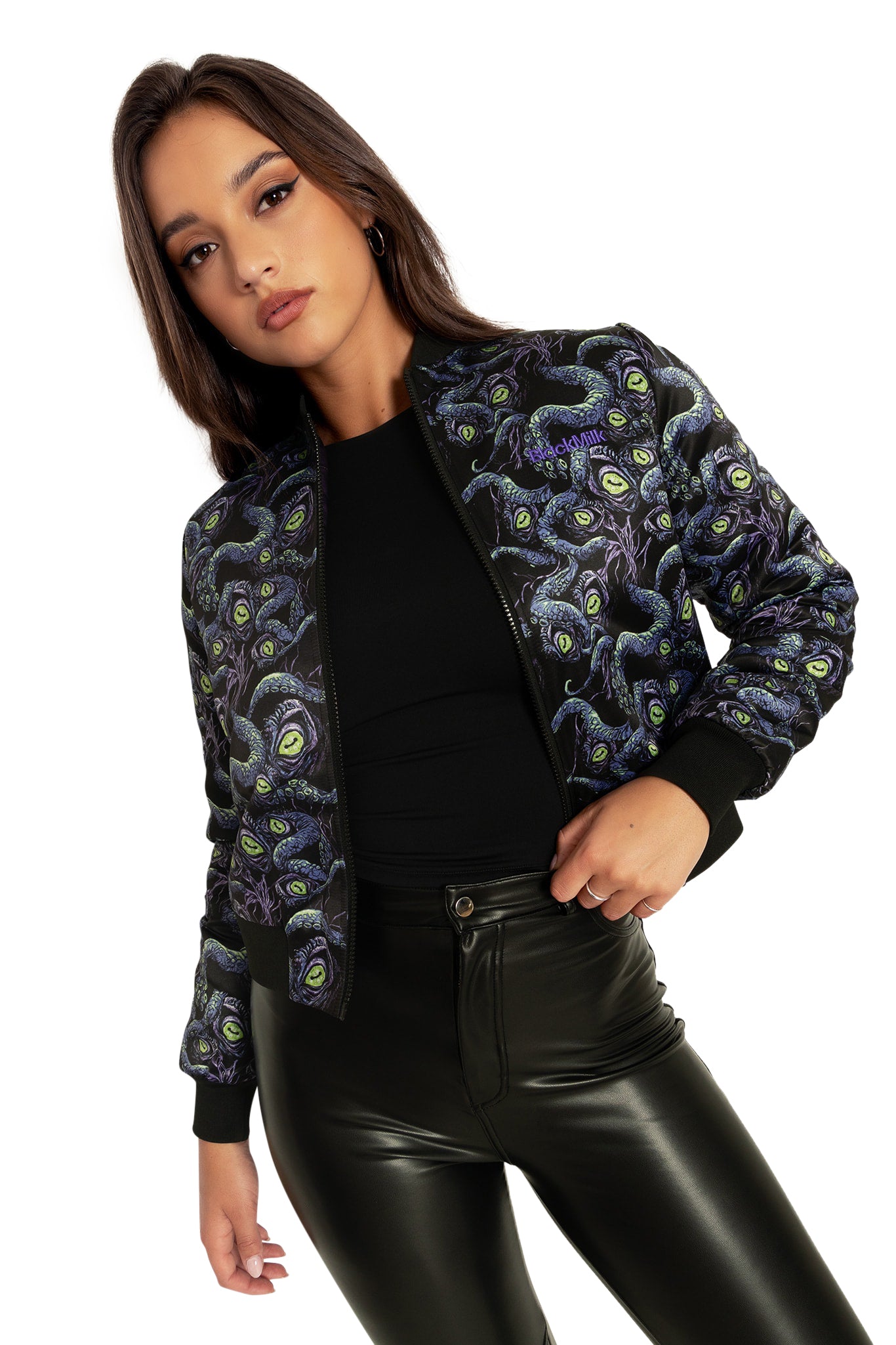 Space Cthulhu Cropped Shiny Bomber Jacket - Limited
