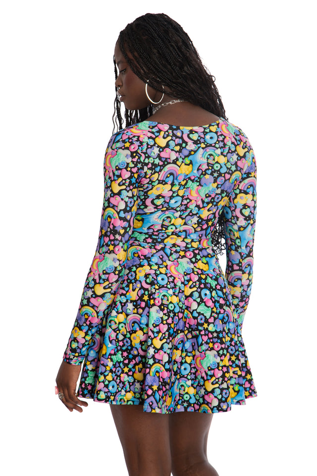 Space Gummies Toastie Long Sleeve Skater Dress - Limited BlackMilk Clothing Space Gummies Toastie Long Sleeve Skater Dress - Limited BlackMilk Clothing