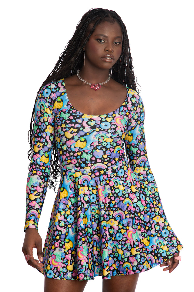 Space Gummies Toastie Long Sleeve Skater Dress