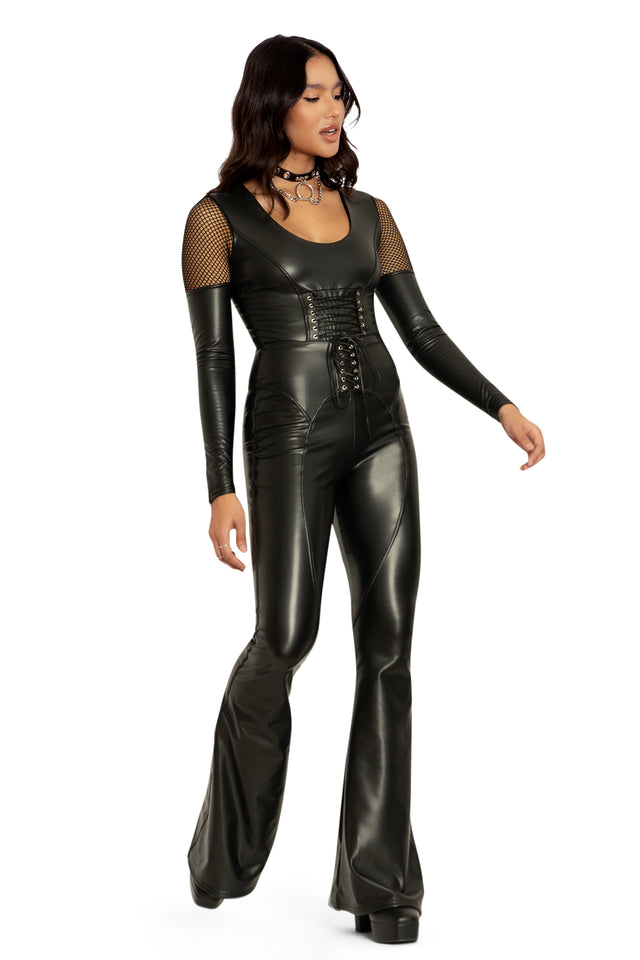 Space Pirate High Waisted Lace Up Flare Pants Front