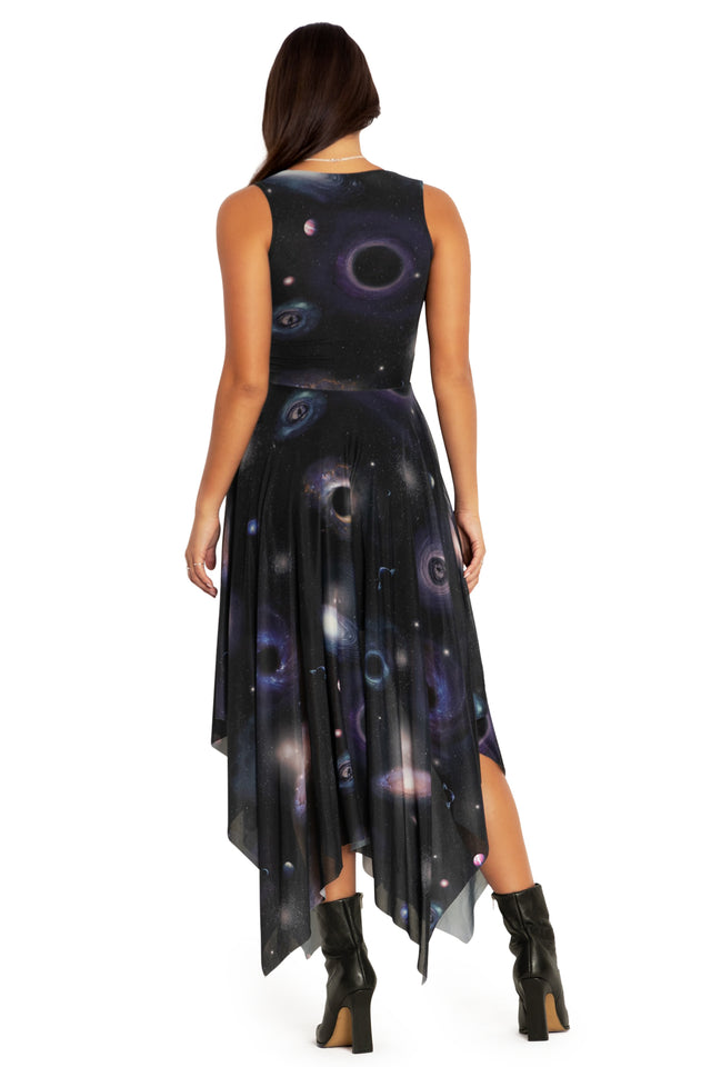 Space Portals V Neck Handkerchief Dress Back