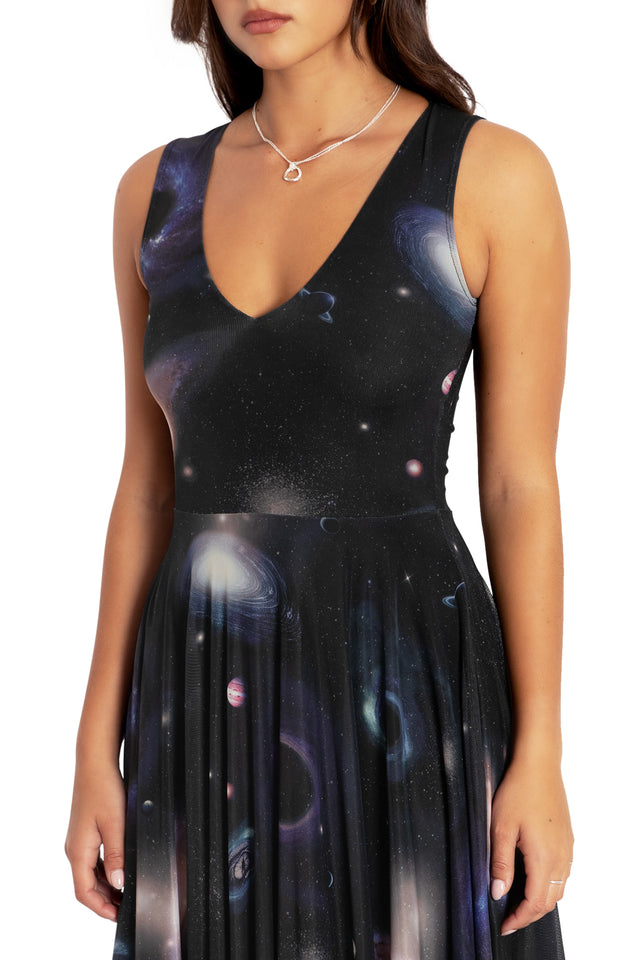 Space Portals V Neck Handkerchief Dress Closeup