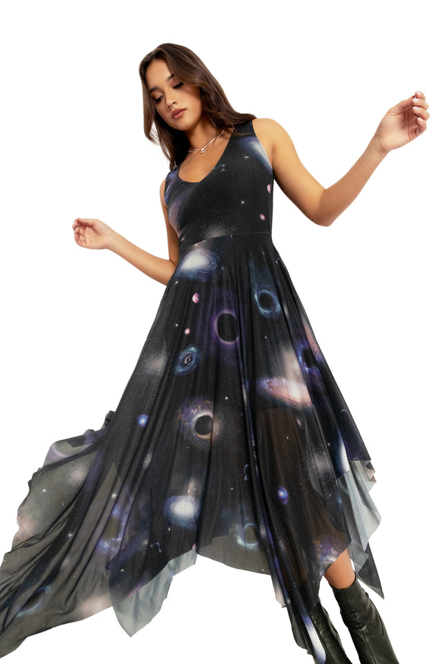 Space Portals V Neck Handkerchief Dress Wide