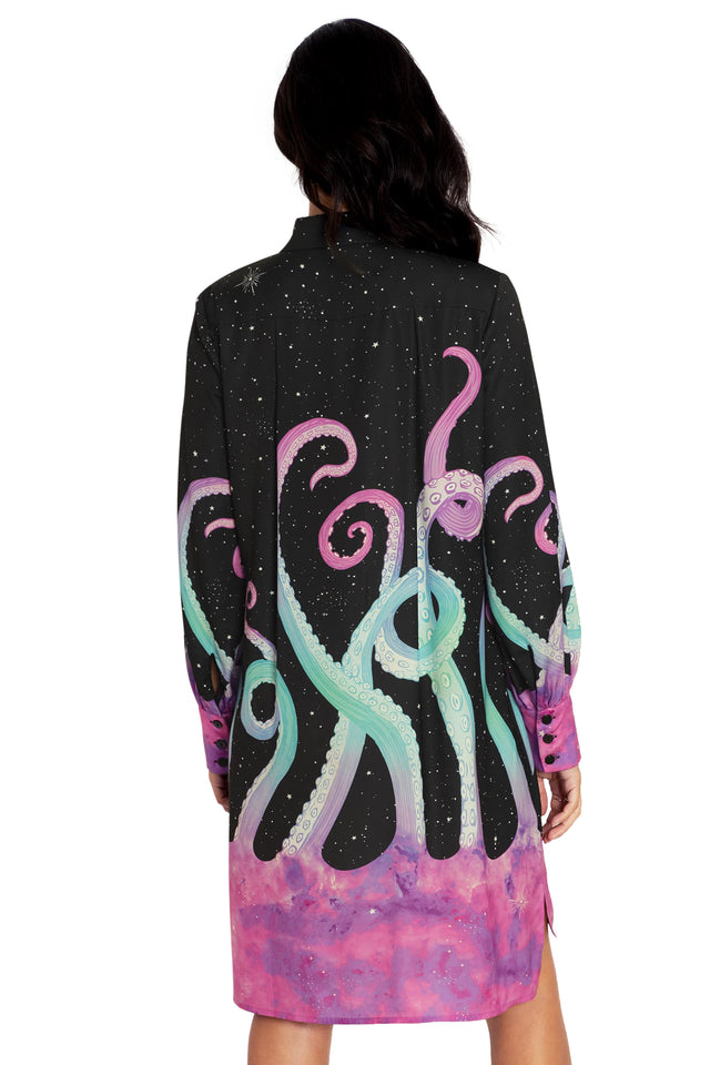 BlackMilk Clothing - Space Tentacles Long Sleeve Work It Shirt Dress